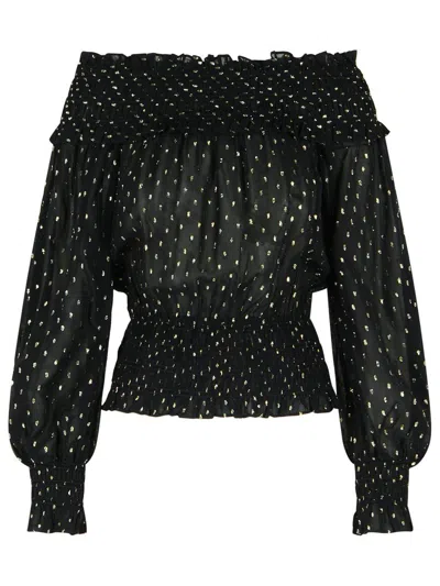 Self-portrait Black And Gold Chiffon Top In Black