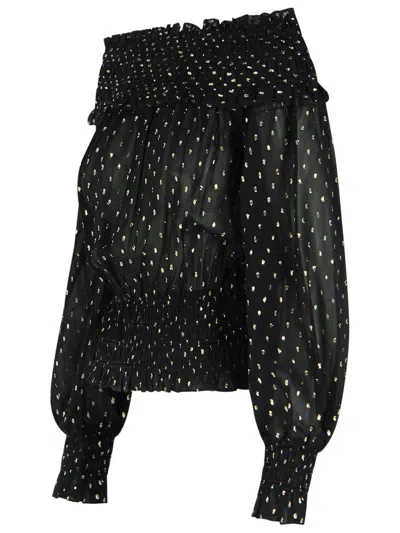 Self-portrait Black And Gold Chiffon Top In Black
