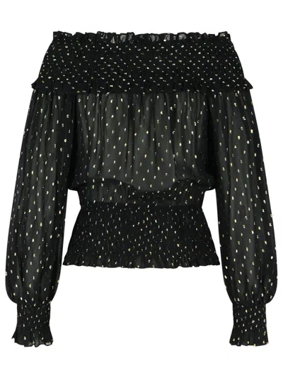 Self-portrait Black And Gold Chiffon Top In Black