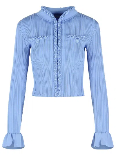 Self-portrait Flared-sleeve Cardigan In Blue