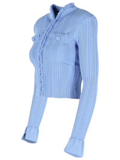 Self-portrait Flared-sleeve Cardigan In Blue