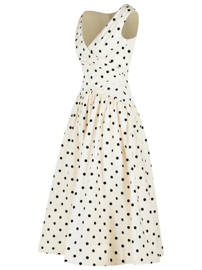 Self-portrait Cream Polka Dot Cotton Midi Dress In Metallic