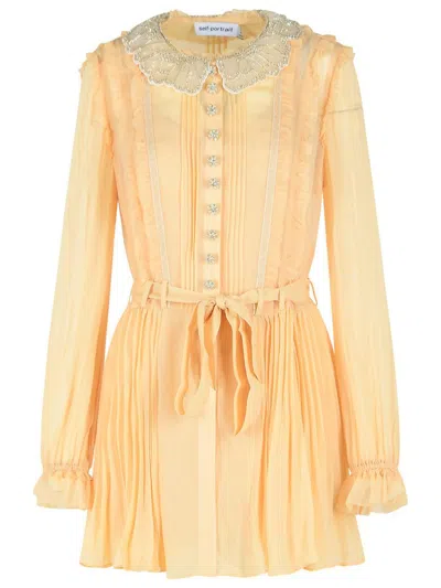 Self-portrait Cream Viscose Mini Dress In Yellow