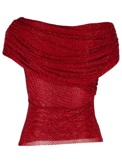 Self-portrait Burgundy Polyester Top In Red