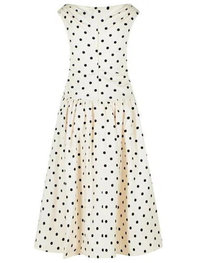 Self-portrait Cream Polka Dot Cotton Midi Dress In Metallic