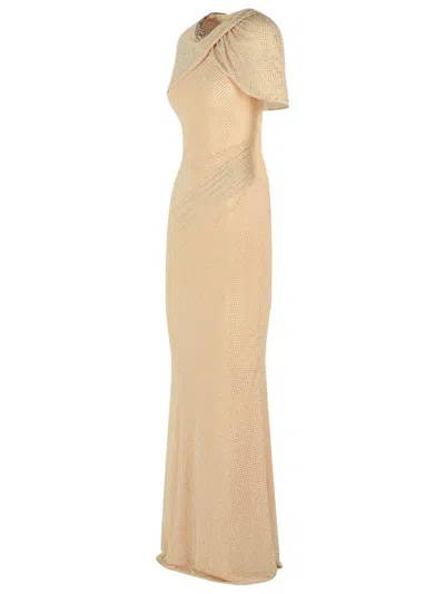 Self-portrait Nude Polyester Dress In Neutral