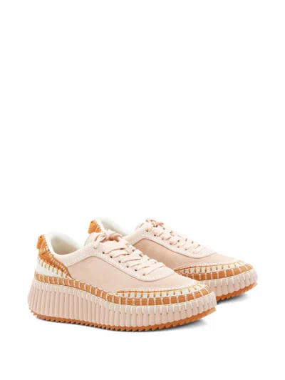 Chloé Low Top Sneakers Featuring Contrast Stitching And Textured Sole In Pink