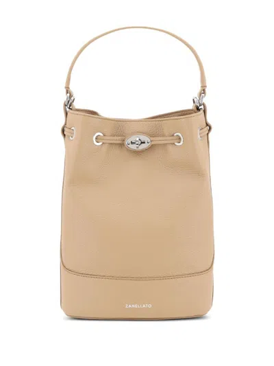Zanellato Monda Daily Small Leather Bucket Bag In Brown