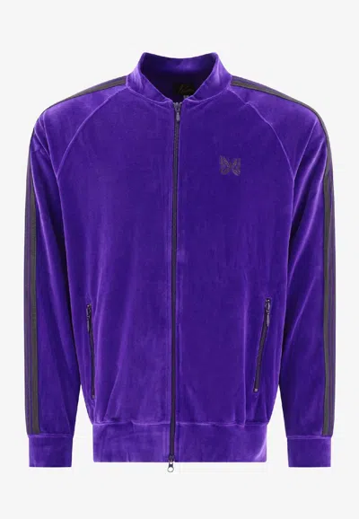 Needles Purple Velour Bomber Jacket With Ribbed Details In Purple