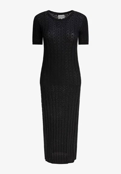 Loulou Studio Knit Texture Midi Length Short Sleeves Dress In Black