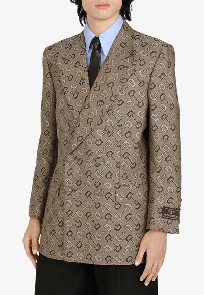 Gucci Maxi Horsebit Pattern Cotton Jacket In Neutrals