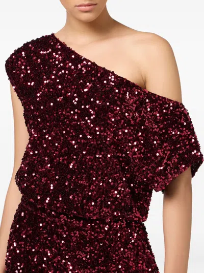 Elisabetta Franchi Chenille Jumpsuit Embroidered With Sequins In Burgundy