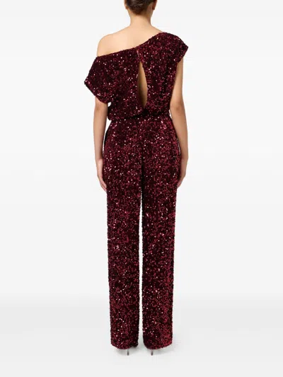 Elisabetta Franchi Chenille Jumpsuit Embroidered With Sequins In Burgundy