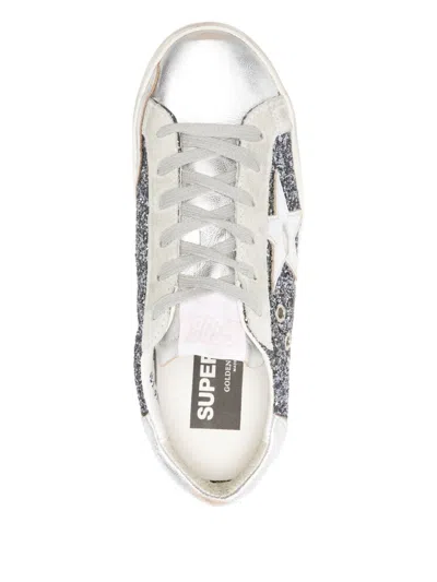 Golden Goose Super-star In Leather With Silver Glitter In Silver