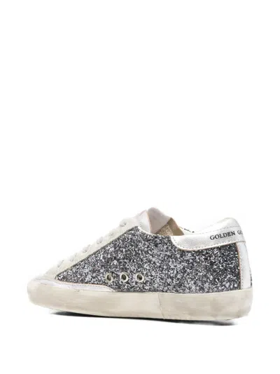 Golden Goose Super-star In Leather With Silver Glitter In Silver