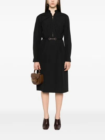 Gucci Mini Dress With Long Sleeves And Belted Waist In Black