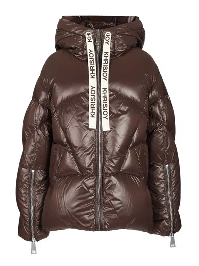 Khrisjoy Iconic Milano Puffer In Shiny Nylon Coats Brown In Brown