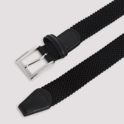 Kiton Adjustable Braided Leather Belt With Silver Buckle In Black