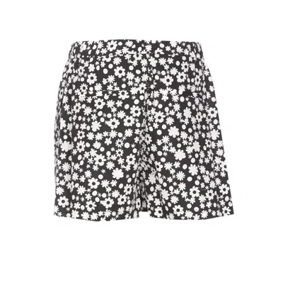 Marni Pleated Floral Shorts Elasticized Waist In Black