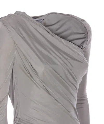 Attico Draped Grey Mini Dress In Gray