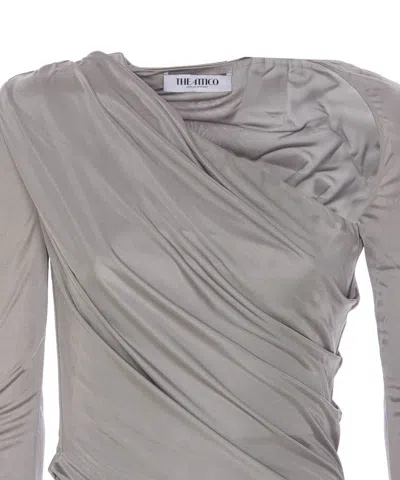 Attico Draped Grey Mini Dress In Gray