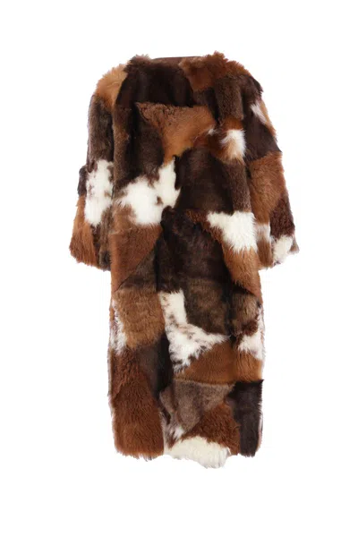 Prada Patchwork Shearling Coat In Multi