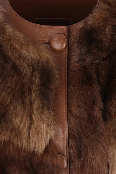 Prada Patchwork Shearling Coat In Multi