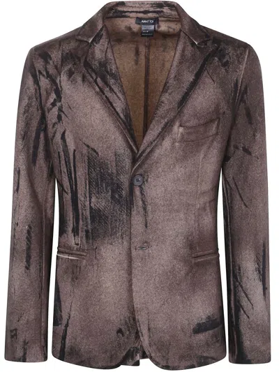 Avant Toi Felted Rever Jacket With Black Brush Strokes Effect In Brown