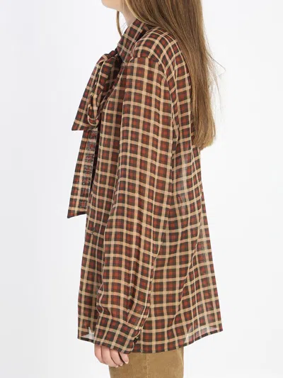 Saint Laurent Wool Shirt Jacket Bow Detail Checks In Multi