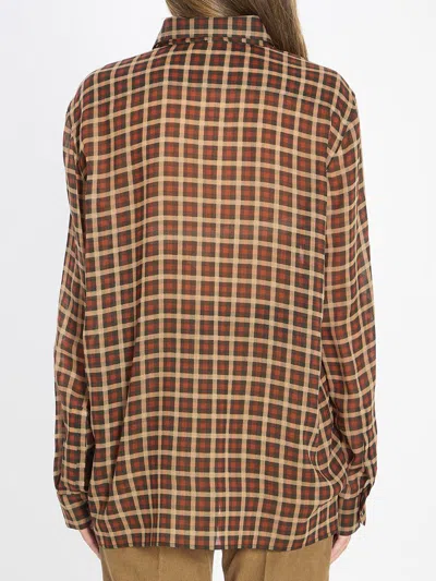 Saint Laurent Wool Shirt Jacket Bow Detail Checks In Multi