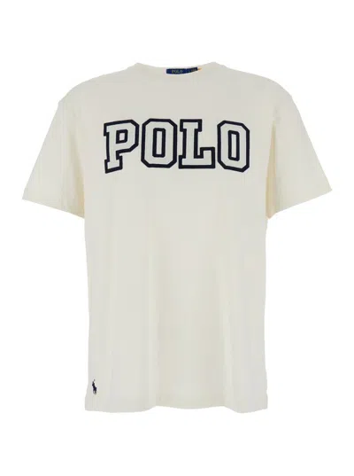 Polo Ralph Lauren Grey Crewneck T-shirt With Logo Print On The Front In Cotton Man In White
