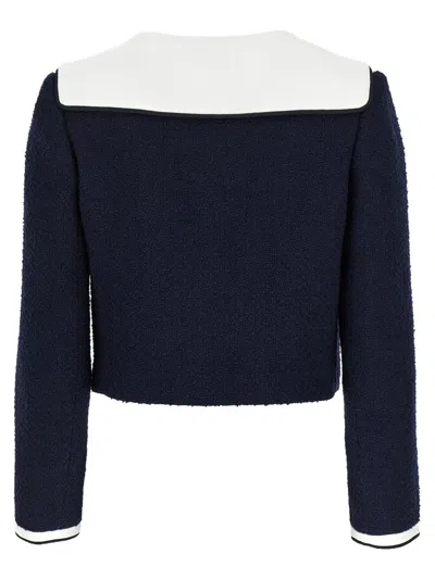 Self-portrait Self Portrait 'navy Boucle Contrast Collar' Blazer In Blue