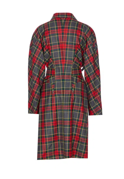 Vivienne Westwood Wool Coat Belted Waist Checkered Pattern In Multi