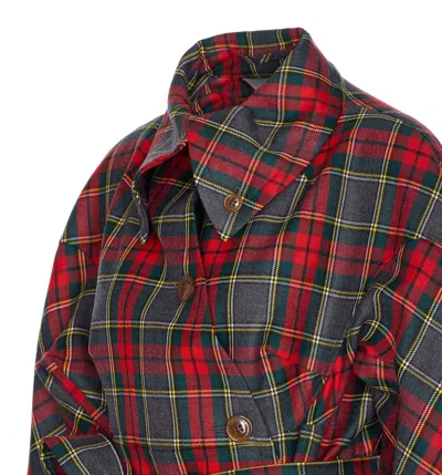 Vivienne Westwood Wool Coat Belted Waist Checkered Pattern In Multi