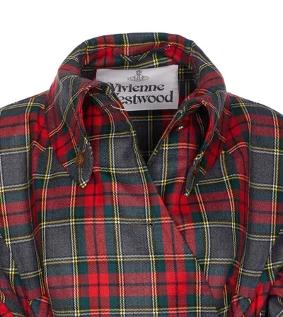Vivienne Westwood Wool Coat Belted Waist Checkered Pattern In Multi