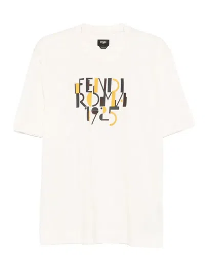 Fendi Roma 1925 Print Cotton T-shirt Clothing In White