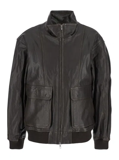 Dunst Brown Jacket With Two Front Pockets And Distressed Effect In Leather Woman In Black