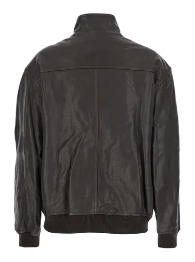 Dunst Brown Jacket With Two Front Pockets And Distressed Effect In Leather Woman In Black