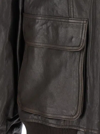 Dunst Brown Jacket With Two Front Pockets And Distressed Effect In Leather Woman In Black