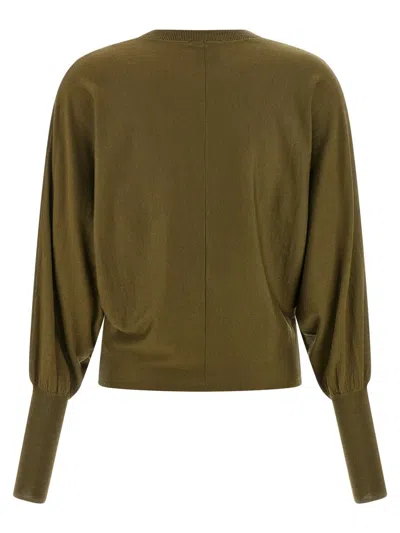 Nude Crewneck Wool Sweater With Bat Sleeves In Green