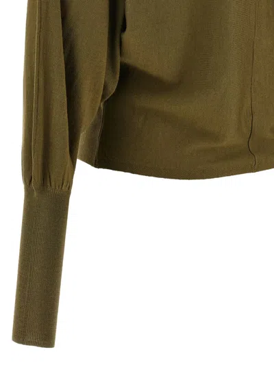 Nude Crewneck Wool Sweater With Bat Sleeves In Green