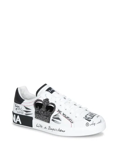 Dolce & Gabbana White Calf Leather Sneaker In Multi