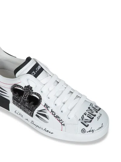 Dolce & Gabbana White Calf Leather Sneaker In Multi