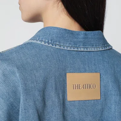 Attico Denim Mini Dress Front Pockets Long Sleeves In Blue