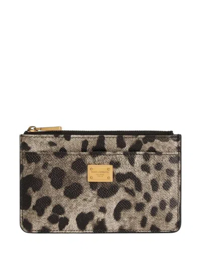 Dolce & Gabbana Leopard-print Dauphine Leather Card Holder Accessories In Brown