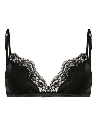 Dolce & Gabbana Soft-cup Satin Bra With Lace Detailing Clothing In Black