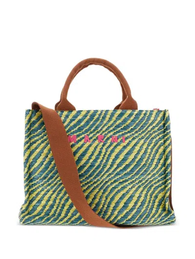 Marni Wavy Raffia-effect Small Tote Bags In Multi