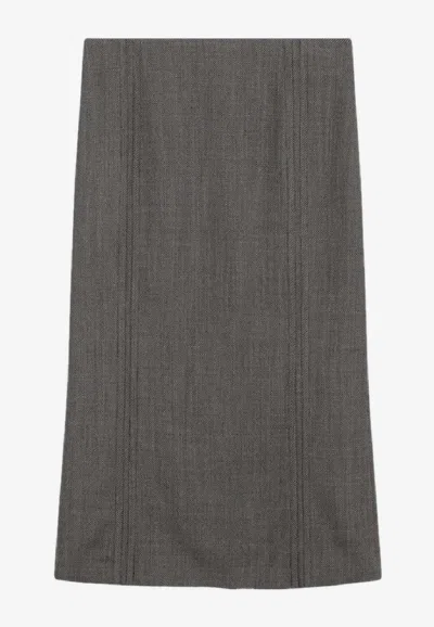Mm6 Maison Margiela Patterned Wool Midi Skirt In Brown