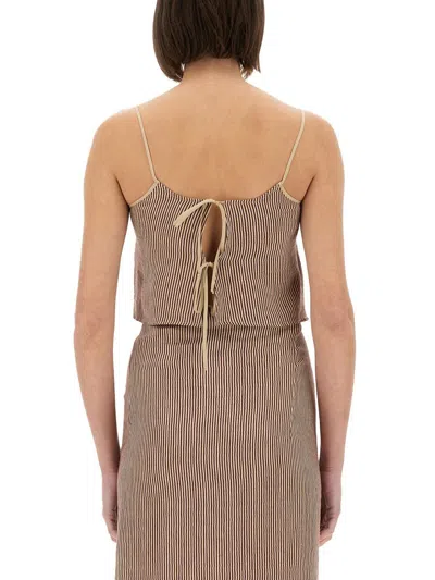 Alysi Micro Stripe Top With Laces In Brown