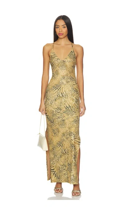 Luli Fama Cross Back Long Dress In Gold